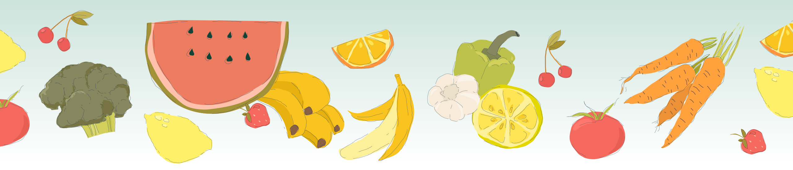 border of illustrated fruit and vegetables